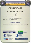 Certificate the art of Osteopathy SPB 2010